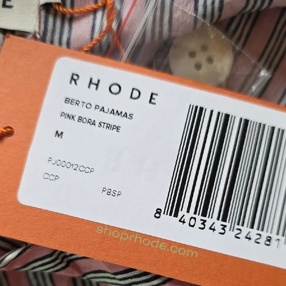 NWT $225 RHODE BERTO PAJAMA TOP IN PINK BORA STRIPES SIZE M - Picture 6 of 7
